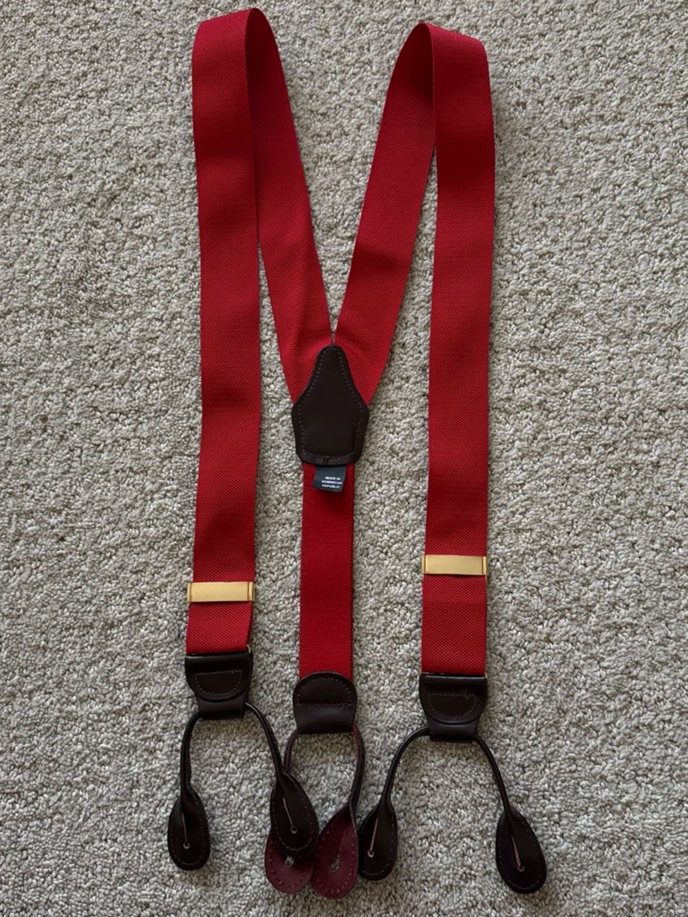 Mens Red Suspenders Woven Button End Braces Brown Leather Formal Wedding